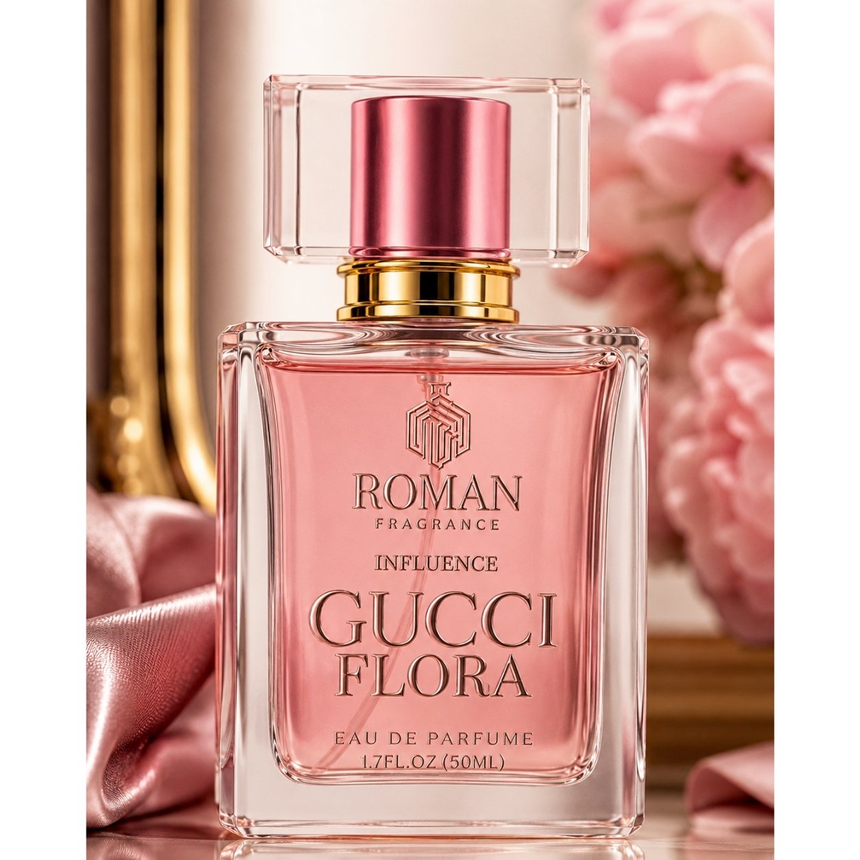 Roman Fragrance Gucci Flora Influence Eau De Parfum 50ml bottle with luxury satin gift box